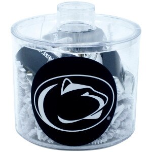 candy jar with Penn State Athletic Logo and mini Penn State chocolate bars
